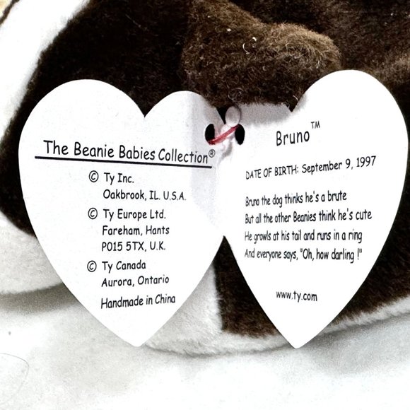 Ty Bruno Beanie Baby Vintage 1997 - Retired - All Tags/Heart Protector - Picture 9 of 12